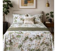 Juego de Sábanas 100% Algodón Blanco con Estampado Tropical Monos Selva - 3 o 4 Piezas (Bajera + Encimera + 1 o 2 Fundas de Almohada) - Suave, Transpirable y Alegre - Varios Tamaños (CAMA 90)