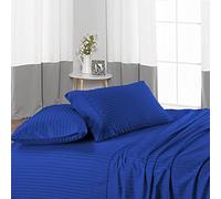 Juego de sábanas 100% algodón orgánico, 4 piezas, ropa de cama suave y fresca, bolsillo profundo (30 cm), calidad auténtica y lujosamente natural, rayas azul real, tamaño Super King