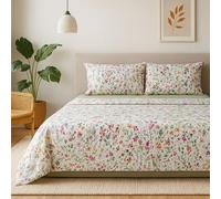 Juego de Sábanas 100% Algodón Suave - Estampado Floral Acuarela - Cama 90, 135, 150 cm - Sábanas Estampadas: Bajera, Encimera y Fundas de Almohada - Frescas, Transpirables y Elegantes. (CAMA 90)