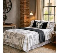 Juego de Sábanas 100% Algodón Suave - Estampado Toile de Jouy con Animales y Bosque - 3 o 4 Piezas: Bajera, Encimera y Fundas de Almohada - Cama 90, 135, 150 cm - Transpirables y Elegantes (CAMA 150)