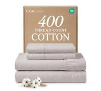 Juego de sábanas 100 % algodón tamaño Queen, 4 piezas de 400 hilos, juego de cama de algodón de fibra larga, suave, cómodo y transpirable, 1 sábana encimera, 1 bajera y 2 fundas de almohada con