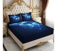 Juego de Sábanas 140 x 200 cm Mariposas revoloteando 3 Piezas Microfibra, Sábana Bajera Ajustable con 2 Fundas de Almohada, luz de Estrellas Azul para Niños y Adultos