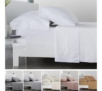 COTTON ARTean Juego de sábanas 160x190/200 Saten algodón Egipcio 300 Hilos LEUNA blanco 4 piezas: Encimera, 2 Fundas de Almohada, Bajera Ajustable