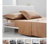 COTTON ARTean Juego de sábanas 160x190/200 Saten algodón Egipcio 300 Hilos LEUNA terracota 4 piezas: Encimera, 2 Fundas de Almohada, Bajera Ajustable