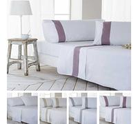 COTTON ARTean Juego de sabanas 200x200 GORBEA Vino PERCAL ALGODÓN 100% 180 Hilos Color Blanco Cama de 200 x 190/200. Incluye: sábana encimera + 2 Fundas de Almohada + sábana Bajera Ajustable 200x200
