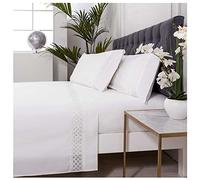 COTTON ARTean Juego de sabanas 200x200 SARRIA PERCAL ALGODÓN 100% 200 Hilos Color Blanco Juego Cama de 200 x 190/200 + 2 Fundas de Almohada + sábana Bajera Ajustable 200x200 100% PERCAL ALGODÓN