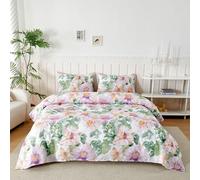 Juego de Sábanas 3 Piezas 120x190/200 cm, Sabanas Cama 120 Microfibra Cepillada Impresión,Sábanas Bajera Ajustable, Sabana Encimera Cama y 1 Funda de Almohada 50x80, Flor Viaje Morado