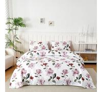 Juego de Sábanas 3 Piezas 90x190/200 cm, Sabanas Cama 90 Microfibra Cepillada Impresión,Sábanas Bajera Ajustable, Sabana Encimera Cama y 1 Funda de Almohada 50x80, Flores