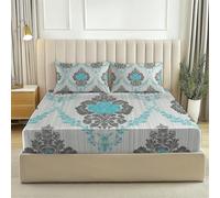Juego de Sábanas 3D, Azul 90 x 190 Sábana Bajera Ajustable 30 cm para Colchones Altos, Microfibra Premium África Rayas Geometría, Incluye 2 Fundas de Almohada