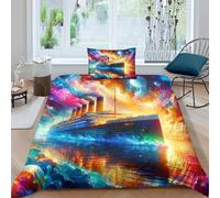 Juego De Sábanas 3D Print Titanic Microfibra, Adecuado para Niños, Niñas, Adultos Vintage Ship Cama Edredón, con Almohada Decoración del Dormitorio Single(135x200cm)