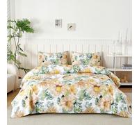 Juego de Sábanas 4 Piezas 180x190/200 cm, Sabanas Cama 180 Microfibra Cepillada Impresión,Sábanas Bajera Ajustable, Sabana Encimera Cama y 2 Funda de Almohada 50x80, Flor Viaje Naranja