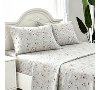 Juego de Sabanas 4 Piezas - Bajera para Cama 150x190cm, Encimera de 230x260cm y Dos Fundas de Almohada de 50x75 cm, 100% Poliéster(Flores, Cama 150)