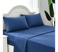Juego de Sabanas 4 Piezas - Bajera para Cama 180x190cm, Encimera de 250x260cm y Dos Fundas de Almohada de 50x75 cm, 100% Poliéster(Azul, Cama 180)