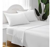 Juego de Sabanas 4 Piezas - Bajera para Cama 180x190cm, Encimera de 250x260cm y Dos Fundas de Almohada de 50x75 cm, 100% Poliéster(Blanco, Cama 180)