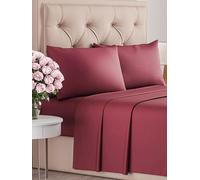 Juego de sábanas 4 piezas - sábana ajustable 135x190, sábana encimera 225x255, 2 fundas de almohada 50x80 - microfibra poliéster suave y duradera - apto colchones hasta 35 cm - OEKO-TEX - Burdeos