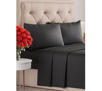 Juego de sábanas 4 piezas - sábana ajustable 135x190, sábana encimera 225x255, 2 fundas de almohada 50x80 - microfibra poliéster suave y duradera - apto colchones hasta 35 cm - OEKO-TEX - Negro