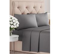 Juego de sábanas 4 piezas - sábana ajustable 150x200, sábana encimera 270x260, 2 fundas de almohada 50x80 - microfibra poliéster suave y duradera - apto colchones hasta 35 cm - OEKO-TEX - Gris oscuro