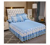 Juego de sábanas Acolchadas de Encaje con Flores, Funda de colchón for el hogar, Colcha de algodón, Ropa de Cama Gruesa y cálida, Falda, Fundas de Almohada Queen King(Sky BLYE,1pcs Skirt 180 x 200)
