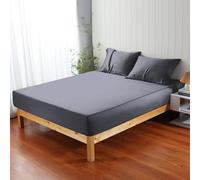 Juego de sábanas bajeras 100 % viscosa derivada de bambú, 3 piezas, 2 fundas de almohada, 1 sábana bajera, ropa de cama sedosa de lujo de hotel, ultra suave, refrescante para personas que duermen con