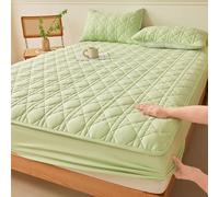 Juego de sábanas bajeras, algodón de poliéster color sólido con patrón geométrico, suave y transpirable, sin arrugas, fácil cuidado, con 2 fundas de almohada verde, 150 x 200 cm