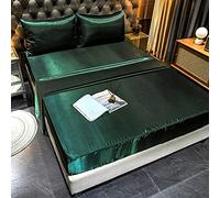 Juego de sábanas bajeras de satén de Seda Verde Doble de 4 Piezas, sábanas bajeras Ajustables de Hotel, Juego de sábanas de Seda Rica en la Parte Superior Sedosa con Bolsillo Profundo Suave y sábana