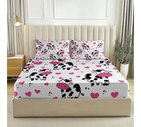 Juego de sábanas bajeras Dibujos Animados Adorable Vaca Corazón, 150 x 200 cm Microfibra Transpirable Sábanas bajeras para colchones de hasta 30 cm - Blanco Estampada acogedoras Sábana Bajera