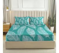 Juego de sábanas bajeras Minimalista Acuarela Pluma, 90 x 190 cm Microfibra Transpirable Sábanas bajeras para colchones de hasta 30 cm - Azul Estampada acogedoras Sábana Bajera