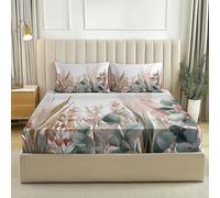 Juego de sábanas bajeras Planta Acuarela Hierba Hojas, 150 x 200 cm Microfibra Transpirable Sábanas bajeras para colchones de hasta 30 cm - Blanco Estampada acogedoras Sábana Bajera