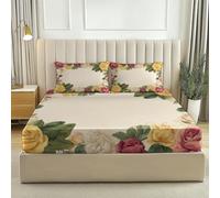 Juego de sábanas bajeras Retro Acuarela Rosa Hojas, 90 x 190 cm Microfibra Transpirable Sábanas bajeras para colchones de hasta 30 cm - Amarillo Claro Estampada acogedoras Sábana Bajera