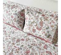 Juego de Sábanas Blancas100% Algodón Estampado Floral Rosa Primavera - 3 o 4 Piezas (Bajera + Encimera + 1 o 2 Fundas de Almohada) - Suave, Transpirable y Alegre - Varios Tamaños (CAMA 135 CM)