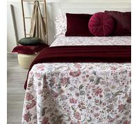Juego de Sábanas Blancas100% Algodón Estampado Floral Rosa Primavera - 3 o 4 Piezas (Bajera + Encimera + 1 o 2 Fundas de Almohada) - Suave, Transpirable y Alegre - Varios Tamaños (CAMA 90 CM)