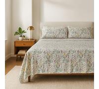 Juego de Sábanas Blancas100% Algodón Estampado Flores Primavera Violeta - 3 o 4 Piezas (Bajera + Encimera + 1 o 2 Fundas de Almohada) - Suave, Transpirable y Alegre - Varios Tamaños (Cama 150 CM)