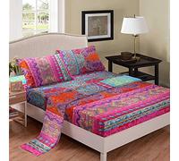 Juego de sábanas Bohemias de 4 Piezas de Microfibra súper Suave y Coloridas sábanas Tribales de Rayas de Bolsillo Profundo Boho sábana Bajera Ajustable + sábana encimera Bohemia + decoración Retro, 2