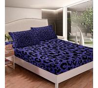 Juego de sábanas con estampado de leopardo, sábana bajera con estampado de guepardo con purpurina para niños y niñas, juego de ropa de cama geométrica de microfibra, bolsillo profundo, juego de cama