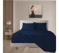 Juego de Sábanas de 4 Piezas de Cama 160 x 200,Poliéster Cepillado y Prelavado,Sábana Bajera Ajustable,Sábana encimera,Dos Funda para Almohada de 50x75cm,Suave y Retención de Calor Azul Marino