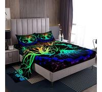 Juego de sábanas de árbol de la vida para niños, juego de sábanas de sol y luna, para niños, adolescentes, dormitorio, colores brillantes, 4 piezas, ropa de cama doble