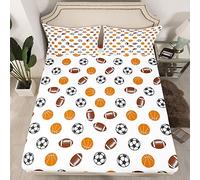 Juego de sábanas de fútbol para niños y niñas, Juego de Ropa de Cama de Baloncesto Americano Juego de Pelota, Juego de sábanas Deportivas, Funda de Cama competitiva para Atletas, tamaño Individual, 2