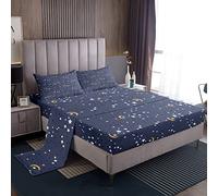 Juego de sábanas de Star And Moon Galaxy para niños y niñas, sábanas de cielo estrellado, 1 sábana encimera y 1 sábana bajera y 2 fundas de almohada tamaño King