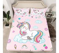 Juego de Sábanas de Unicornio Rosa para Niñas y Niños, Ropa de Cama Mágica con Sábana Bajera Ajustable de Hadas, Tamaño King
