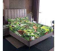 Juego de sábanas Dino de dinosaurios de la selva para niños y niñas, juego de ropa de cama de hojas tropicales, juego de cama de animales salvajes antiguos, 2 piezas, tamaño individual
