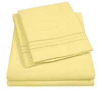 Juego de sábanas extra suave de la colección Supreme 1500, color amarillo pálido, juego de sábanas de lujo con bolsillo profundo sin arrugas, hipoalergénicas, tamaño queen, amarillo pálido