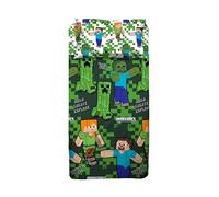 Juego de sábanas para Cama Individual Minecraft, sábana encimera, sábana Bajera Ajustable y Funda de Almohada, Verde, 100% algodón, Producto Oficial