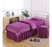 Juego de sábanas para Camilla de Masaje de 4 Piezas, Funda de algodón para Cama de Belleza, Color Liso, faldón Antimanchas, Incluye Almohadilla y Funda para reposacabezas, Color Morado, 180