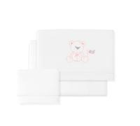 Juego de Sábanas para Minicuna de CORALINA Oso Lazo en blanco y rosa · Sábanas de Invierno para bebés