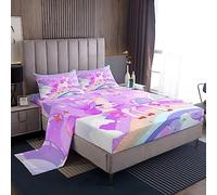 Juego de Sábanas para Niñas con Unicornio Kawaii Lindo Arco Iris - Ropa de Cama para Niños Galaxy Estrellas Mágico Púrpura Decoración Animal con 2 Fundas de Almohada Doble