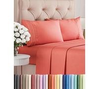 Juego de sábanas tamaño Queen juego de 4 piezas sábanas de lujo de hotel extrasuaves bolsillos profundos fácil ajuste transpirables y frescas no se arrugan cómodas sábanas de cama de color coral