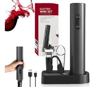 Juego de sacacorchos eléctrico 6 en 1, abridor de vino automático con cortador de láminas, cierre al vacío y vertedor de vino, estación de carga USB, regalo perfecto para amantes del vino y fiestas