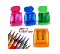 Juego de sacapuntas portátiles manual 4PCS de doble agujero con tapa y contenedor de virutas