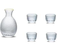 Juego de Sake con patrón de Martillo de Vidrio con Detalles Dorados, 1 Botella de Sake Transparente, 4 Tazas de Sake, Jarra para Sake frío/Tibio/Caliente, Set de Regalo japonés ESP