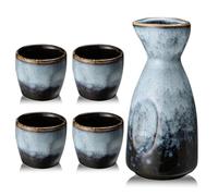 Juego de sake con taza de sake, olla de vino, sake de porcelana, juego de sake para calentadores, 1 olla de sake y 4 vasos de sake (A1)